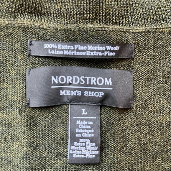 100% merino wool Nordstrom Men’s Shop olive green button down vest. Size large - Picture 3 of 7